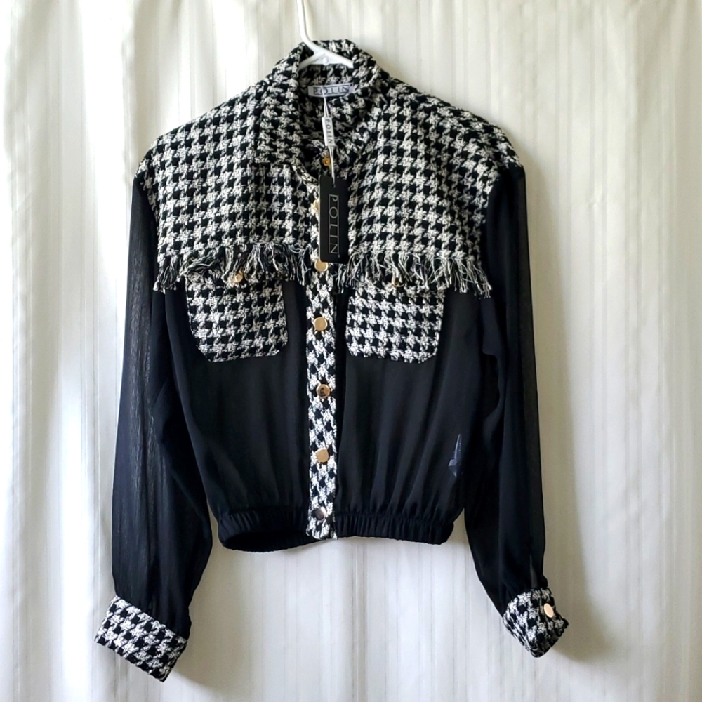 🆕️NWT Houndstooth tweed share button top